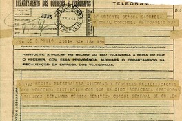 [Telegrama] 1945 nov. 17, Sao Paulo [a] Gabriela Mistral, Petrópolis