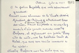 [Carta] 1951 jul., Bolonia, [Italia] [a] Gabriela Mistral
