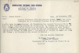 [Carta] 1951 dic. 22, Trento, [Italia] [a] Gabriela Mistral