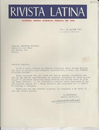 [Carta] 1952 apr. 11, Roma, [Italia] [a] Gabriela Mistral, Napoli, [Italia]