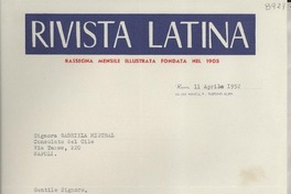 [Carta] 1952 apr. 11, Roma, [Italia] [a] Gabriela Mistral, Napoli, [Italia]