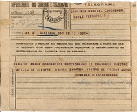 [Telegrama] 1945 nov. 18, Santiago, Chile [a] Gabriela Mistral, Petrópolis, [Brasil]