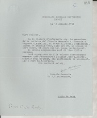 [Carta] 1952 genn. 15, Napoli, [Italia] [a] Caro Collega [Gabriela Mistral]