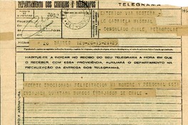 [Telegrama] 1945 nov. 16, Buenos Aires [a] Gabriela Mistral, Petrópolis