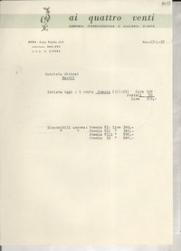 [Carta] 1952 genn. 17, Roma, [Italia] [a] Gabriela Mistral, Napoli