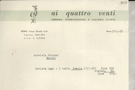 [Carta] 1952 genn. 17, Roma, [Italia] [a] Gabriela Mistral, Napoli