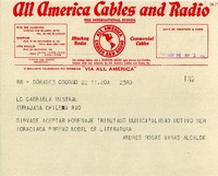[Telegrama] 1945 nov. 23, Osorno, [Chile] [a] Gabriela Mistral, Río de Janeiro