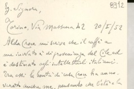 [Carta] 1952 genn. 20, Torino, [Italia] [a] Gabriela Mistral
