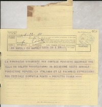 [Telegrama] [1952], Napoli, [Italia] [a] Gabriel [i.e. Gabriela] Mistral, Napoli, [Italia]