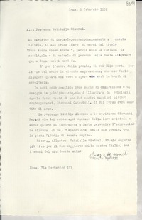 [Carta] 1952 febbr. 5, Roma [a] Gabriela Mistral