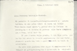 [Carta] 1952 febbr. 5, Roma [a] Gabriela Mistral