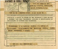 [Telegrama] 1945 nov. 16, Buenos Aires, Argentina [a] Gabriela Mistral