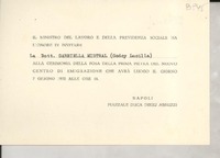 [Tarjeta] 1952 giugno 7, Napoli, [Italia] [a la] Dott. Gabriella [i.e. Gabriela] Mistral