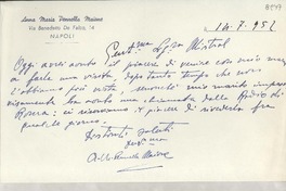 [Carta] 1952 jun. 14, Napoli, [Italia] [a] [Gabriela] Mistral