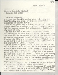 [Carta] 1952 febbr. 5, Roma [a] Gabriela Mistral