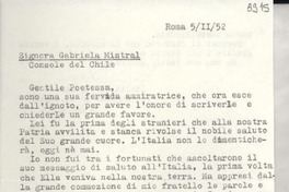 [Carta] 1952 febbr. 5, Roma [a] Gabriela Mistral