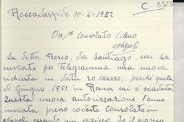 [Carta] 1952 apr. 10, Roccadaspide, [Italia] [a] Gabriela Mistral, Napoli