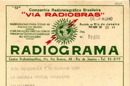 [Telegrama] 1945 nov. 18, Osorno [a] Gabriela Mistral, Río de Janeiro