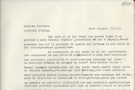 [Carta] 1952 luglio 17, Riva Trigoso, [Italia] [a] Gabriela Mistral