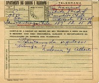[Telegrama] 1945 nov. 15, Santiago, Chile [a] Gabriela Mistral, Petrópolis, Brasil