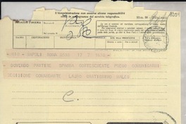 [Telegrama] 1952 ag. 7, Roma, [Italia] [a] Gabriela Mistral, Napoli