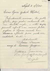 [Carta] 1952 ott. 2, Napoli, [Italia] [a] Gabriela Mistral