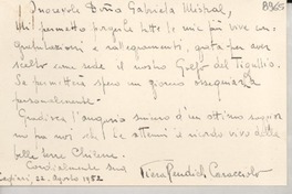 [Carta] 1952 ag. 22, Cagliari, [Italia] [a] Gabriela Mistral