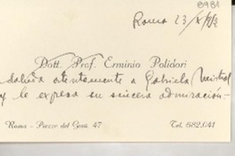 [Tarjeta] 1952 ott. 23, Roma, [Italia] [a] Gabriela Mistral