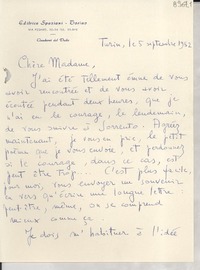 [Carta] 1952 sept. 5, Turin, [Italia] [a] Gabriela Mistral