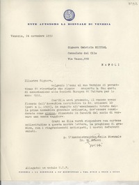 [Carta] 1952 nov. 28, Venezia, [Italia] [a] Gabriela Mistral, Napoli, [Italia]
