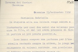 [Carta] 1952 sett. 13, Taormina, [Italia] [a] Gabriela Mistral
