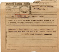[Telegrama] 1945 nov. 17, Montevideo [a] Gabriela Mistral, Petrópolis