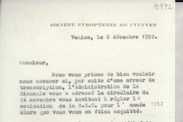 [Carta] 1952 déc. 6, Venise, [Italia] [a] Garbiela [i.e. Gabriela] Mistral, Roma, [Italia]