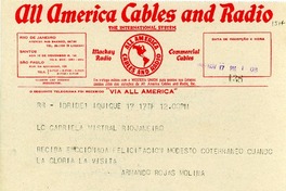 [Telegrama] 1945 nov. 17, Iquique, [Chile] [a] Gabriela Mistral, Rio de Janeiro, [Brasil]