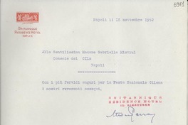 [Carta] 1952 sett. 18, Napoli, [Italia] [a] Gabriela Mistral, Napoli