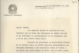 [Carta] 1954 sept. 14, Valparaíso, [Chile] [a] Gabriela Mistral, Santiago