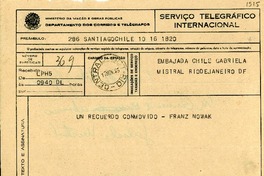 [Telegrama] 1945 nov. 17, Santiago, Chile [a] Gabriela Mistral, Rio de Janeiro, [Brasil]