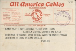 [Telegrama] 1933 mar. 23, Santiago, Chile [a] Gabriela Mistral, San Juan