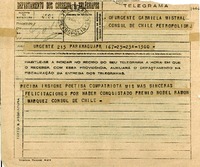 [Telegrama] 1945 nov. 23, Paranaguá, [Brasil] [a] Gabriela Mistral, Petrópolis, Brasil