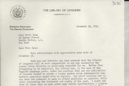 [Carta] 1954 Nov. 18, Washington D. C., [Estados Unidos] [a] Doris Dana, Roslyn Harbor, New York