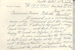 [Carta] 1952 May 30, New York, [EE.UU.] [a] Gabriela Mistral