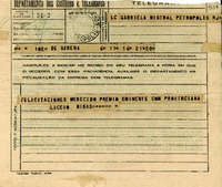 [Telegrama] 1945 nov. 17, La Serena [a] Gabriela Mistral, Petrópolis