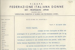[Carta] 1954 mar. 25, Napoli, [Italia] [a] Gabriella [i.e. Gabriela] Mistral, Napoli, [Italia]
