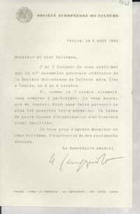 [Carta] 1954 août 4, Venise, [Italia] [a] [Gabriela Mistral]