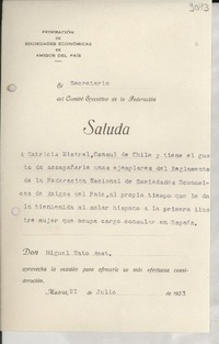 [Carta] 1933 jul. 21, Madrid, [España] [a] Gabriela Mistral