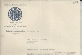[Carta] 1943 ene. 15, Santiago de Chile [a] Gabriela Mistral, Petrópolis, Brasil
