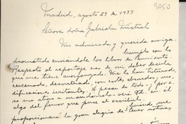 [Carta] 1933 ago. 29, Madrid, [España] [a] Gabriela Mistral