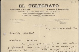 [Carta] 1933 sept. 4, Madrid, [España] [a] Gabriela Mistral