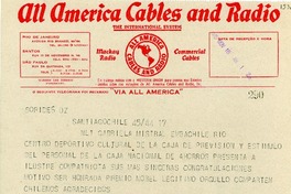 [Telegrama] 1945 nov. 18, Santiago [a] Gabriela Mistral, Río de Janeiro