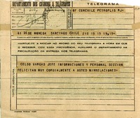 [Telegrama] 1945 nov. 16, Santiago [a] Gabriela Mistral, Petrópolis